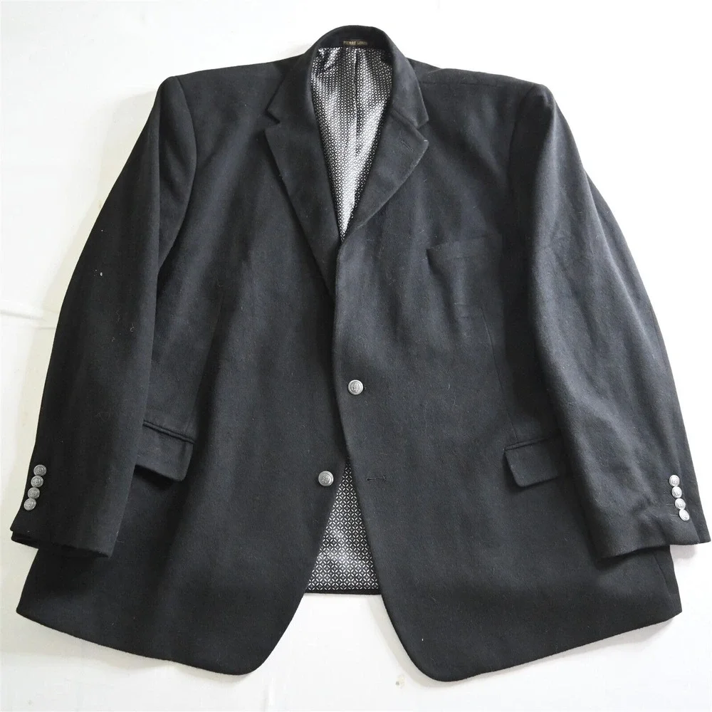 NEW Pierre Loren‎ 56R Black Wool Flannel Mens Blazer Jacket Sport Coat